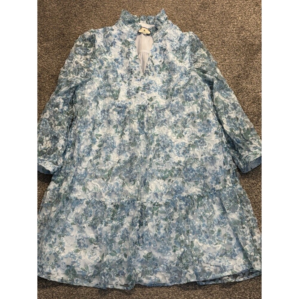 Tuckernuck Water's Edge Hydrangea Organza Palmerston Dress XL Blue Shift Floral
